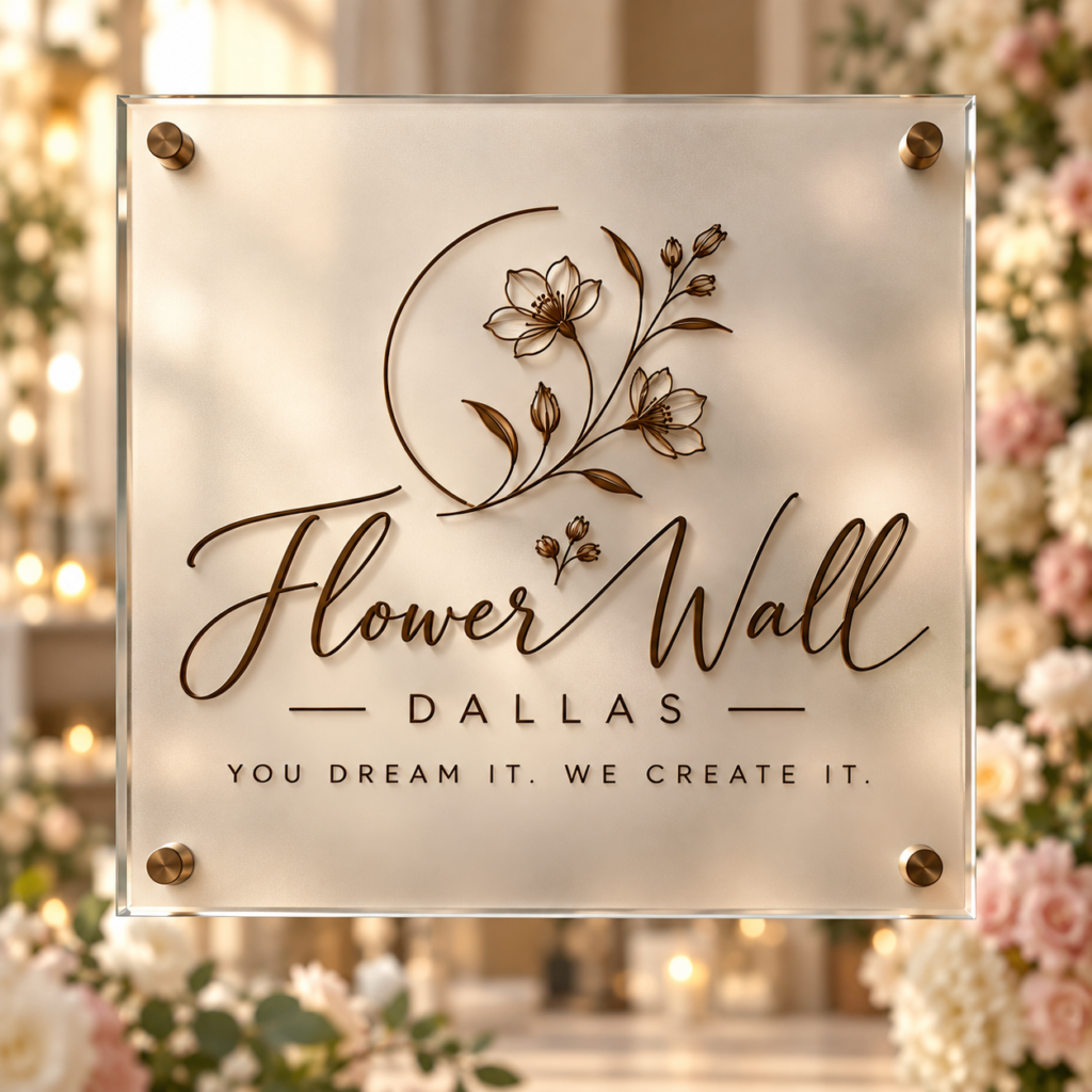 Flower Wall Dallas logo on glass — concept mockup