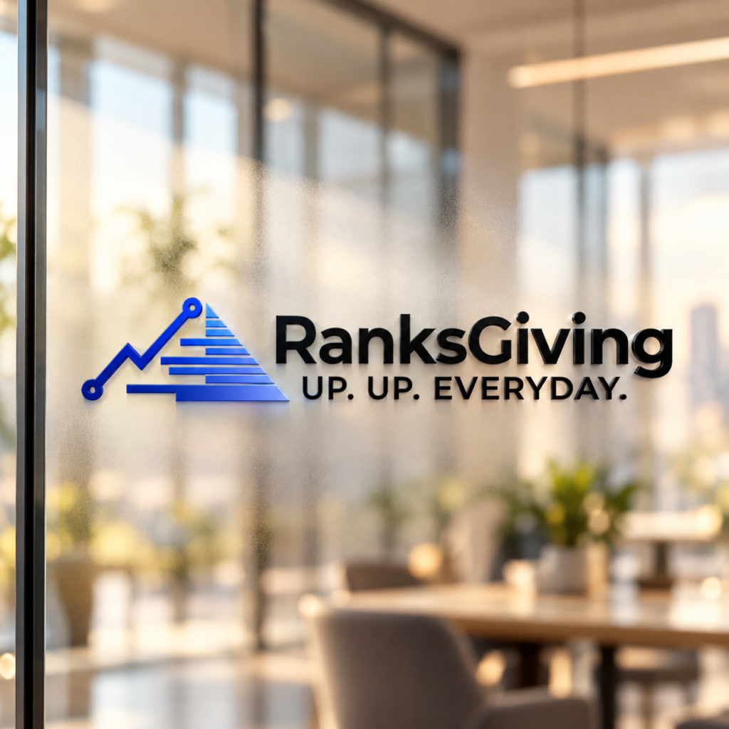 RanksGiving logo on glass — concept mockup