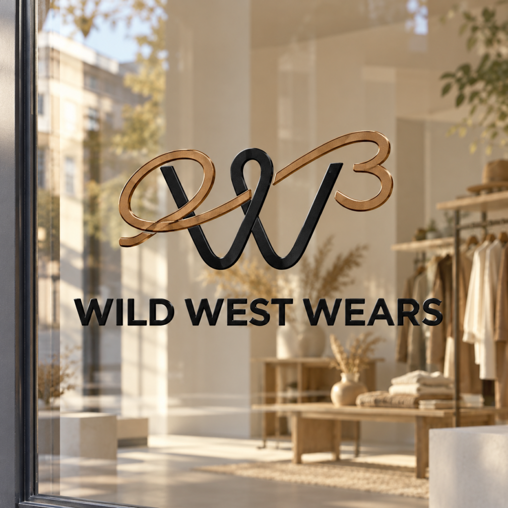 Wild West Wears logo on glass — concept mockup